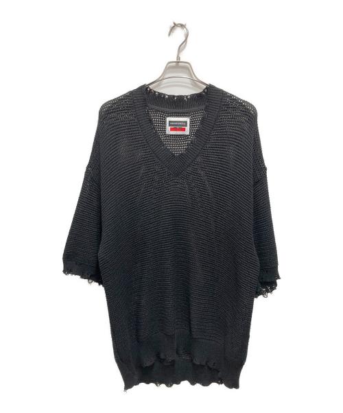 MAISON SPECIAL（メゾンスペシャル）MAISON SPECIAL (メゾンスペシャル) ストローヤーンプライムオーバーダメージメッシュニットVネックTシャツ ブラック サイズ:01の古着・服飾アイテム