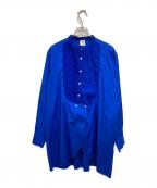 6(ROKU) BEAUTY&YOUTHロク ビューティーアンドユース）の古着「ドッキングデザインノーカラーシャツ」｜ブルー