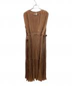 LANVIN en Bleuランバンオンブルー）の古着「ギャザープリーツワンピース」｜ブラウン