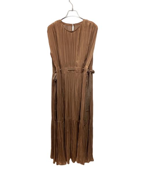 LANVIN en Bleu（ランバンオンブルー）LANVIN en Bleu (ランバンオンブルー) ギャザープリーツワンピース ブラウン サイズ:38の古着・服飾アイテム