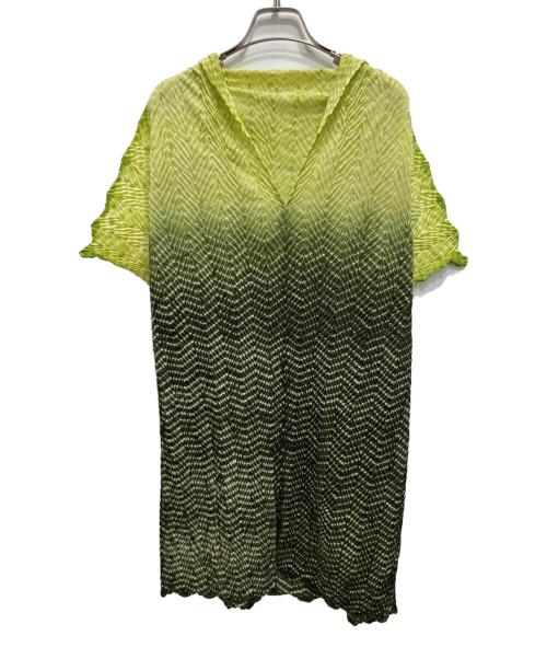 PLEATS PLEASE（プリーツプリーズ）PLEATS PLEASE (プリーツプリーズ) グラデーションセーラーカラープリーツワンピース イエロー×グリーン サイズ:Mの古着・服飾アイテム