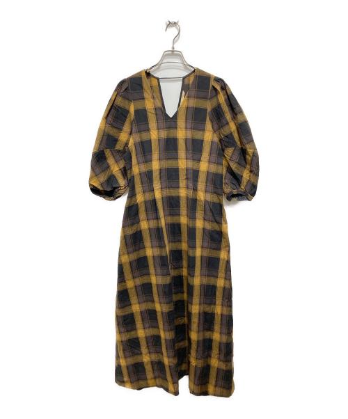 Curensology（カレンソロジー）Curensology (カレンソロジー) チェックパフスリーブワンピース イエロー サイズ:FREEの古着・服飾アイテム