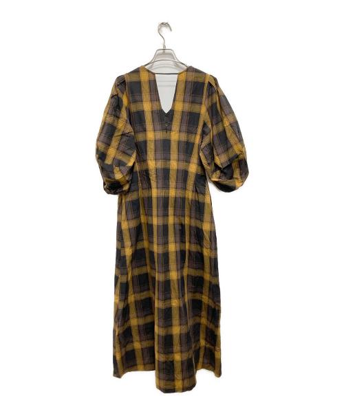 Curensology（カレンソロジー）Curensology (カレンソロジー) チェックパフスリーブワンピース イエロー サイズ:FREEの古着・服飾アイテム
