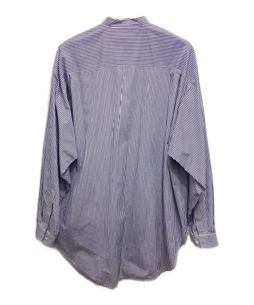 AIMNAIM（エイムネイム）AIMNAIM (エイムネイム) THOMAS MASON (トーマスメイソン) バンドカラーストライプシャツ ブルー サイズ:Lの古着・服飾アイテム