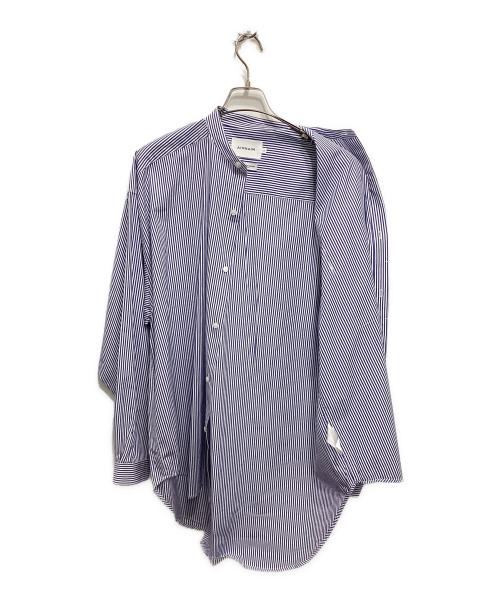 AIMNAIM（エイムネイム）AIMNAIM (エイムネイム) THOMAS MASON (トーマスメイソン) バンドカラーストライプシャツ ブルー サイズ:Lの古着・服飾アイテム