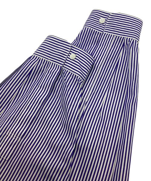 AIMNAIM（エイムネイム）AIMNAIM (エイムネイム) THOMAS MASON (トーマスメイソン) バンドカラーストライプシャツ ブルー サイズ:Lの古着・服飾アイテム