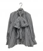 Whim Gazetteウィムガゼット）の古着「ギンガムチェックボウタイブラウス」｜ホワイト×ブラック