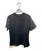 LOUIS VUITTONルイ ヴィトン）の古着「ブラックビスコースレーススリーブブラウス/Black Viscose Lace Sleeve Crewneck Blouse」｜ブラック