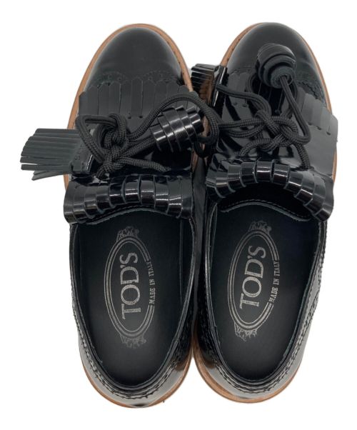 TOD'S（トッズ）TOD'S (トッズ) ウイングチップ タッセル レースアップ 厚底 フラット シューズ/Derby ブラック サイズ:341/1の古着・服飾アイテム