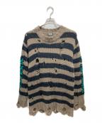 Hysteric Glamourヒステリックグラマー）の古着「クラッシュ袖ロゴセーター」｜グレー×ブラック