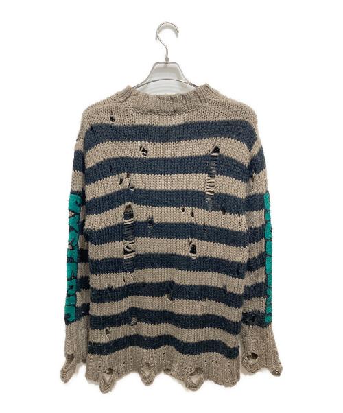 Hysteric Glamour（ヒステリックグラマー）Hysteric Glamour (ヒステリックグラマー) クラッシュ袖ロゴセーター グレー×ブラック サイズ:FREEの古着・服飾アイテム