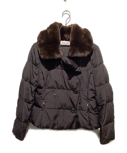 MaxMara（マックスマーラ）MaxMara (マックスマーラ) 白タグ ラビットファーハイネックショート中綿ジャケット ブラウン サイズ:Lの古着・服飾アイテム