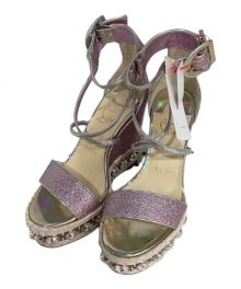Christian Louboutin（クリスチャン・ルブタン）の古着「グリッターウェッジソールパールサンダル」｜ピンク×シルバー