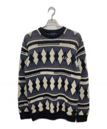 FRED PERRY（フレッドペリー）の古着「総柄ニット／21AW CHUNKY JACQUARD KNIT」｜ネイビー