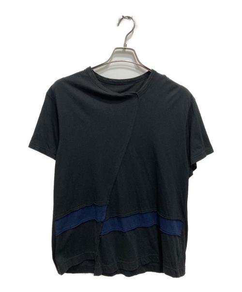 GROUND Y（グラウンドワイ）GROUND Y (グラウンドワイ) モダール天竺コンビ 段違横 ラインカットソー ブラック サイズ:1の古着・服飾アイテム