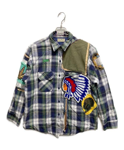 L.L.Bean（エルエルビーン）L.L.Bean (エルエルビーン) 古着リメイクシャツ ネイビー×グリーン サイズ:Lの古着・服飾アイテム