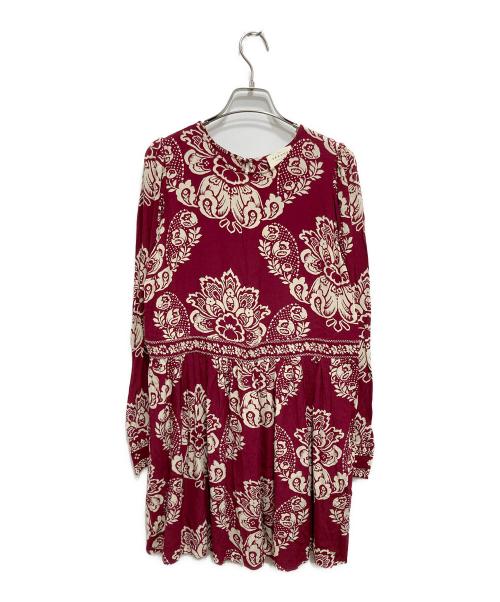 SEZANE（セザンヌ）SEZANE (セザンヌ) Vネック オリエンタル 花柄ワンピース レッド サイズ:Sの古着・服飾アイテム