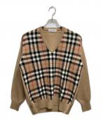 Burberry'sバーバリー）の古着「Vネックノバチェックウールニット」｜ブラウン