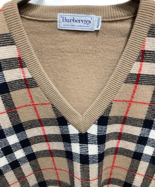 Burberry's（バーバリー）Burberry's (バーバリーズ) Vネックノバチェックウールニット ブラウン サイズ:Mediumの古着・服飾アイテム