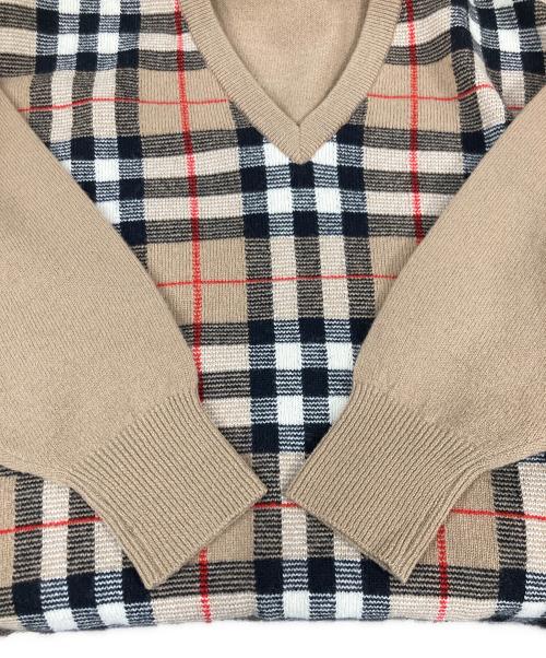 Burberry's（バーバリー）Burberry's (バーバリーズ) Vネックノバチェックウールニット ブラウン サイズ:Mediumの古着・服飾アイテム