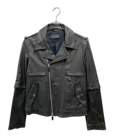 【新品同様】エンポリオアルマーニ シングルライダースジャケット 黒 ラム エンポリオアルマー二 シングルライダースジャケット レザー ブラック
