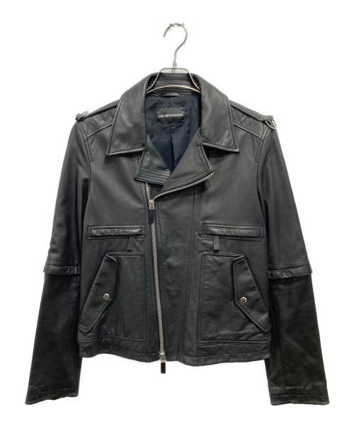 EMPORIO ARMANI（エンポリオアルマーニ）EMPORIO ARMANI (エンポリオアルマーニ) ラムレザーダブルライダースジャケット ブラック サイズ:46の古着・服飾アイテム