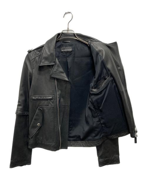 EMPORIO ARMANI（エンポリオアルマーニ）EMPORIO ARMANI (エンポリオアルマーニ) ラムレザーダブルライダースジャケット ブラック サイズ:46の古着・服飾アイテム