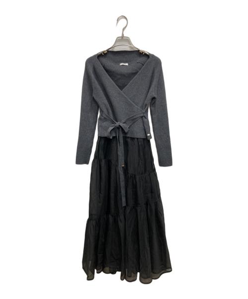 FRAY ID（フレイ アイディー）FRAY ID (フレイ アイディー) ニットドッキングカシュクールワンピース ブラック サイズ:Sの古着・服飾アイテム