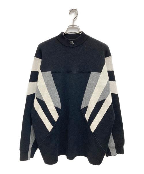 BALENCIAGA（バレンシアガ）BALENCIAGA (バレンシアガ) SPORTY B ロゴ刺繍オーバーサイズニットセーター ブラック×グレー サイズ:Lの古着・服飾アイテム