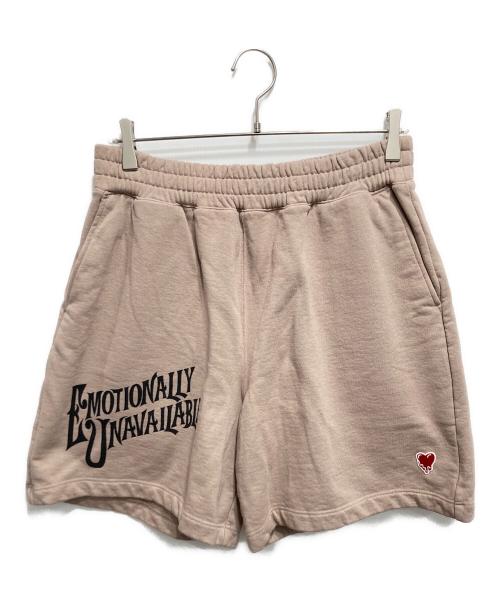 EMOTIONALLY UNAVAILABLE（エモーショナリー・アンアベイラブル）EMOTIONALLY UNAVAILABLE (エモーショナリー・アンアベイラブル) SCRIPT LOGO SWEAT SHORTS ベージュ サイズ:Sの古着・服飾アイテム