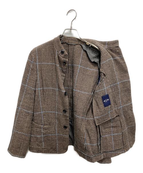 45R（フォーティファイブ・アール）45R (フォーティファイブ・アール) グレンチェックスタンドカラージャケット ブラウン サイズ:3の古着・服飾アイテム