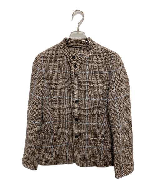 45R（フォーティファイブ・アール）45R (フォーティファイブ・アール) グレンチェックスタンドカラージャケット ブラウン サイズ:3の古着・服飾アイテム