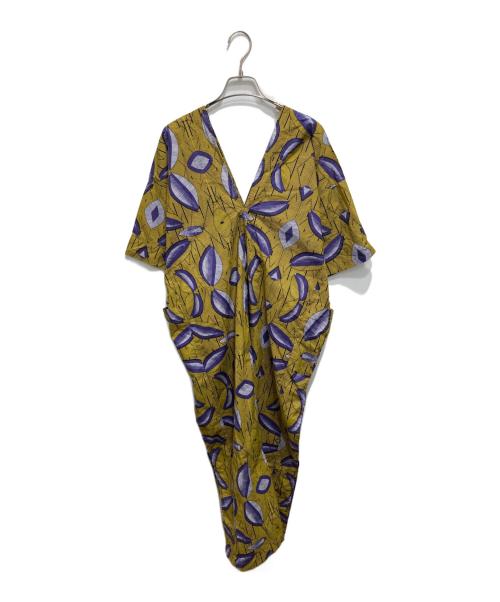sara mallika（サラマリカ）sara mallika (サラマリカ) CTN AFRICAN PRT VNECK DRESS イエロー サイズ:FREEの古着・服飾アイテム