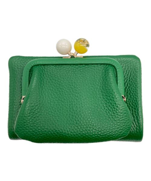 ear PAPILLONNER（イアパピヨネ）ear PAPILLONNER (イアパピヨネ) 牛革がま口二つ折り財布 グリーン 未使用品の古着・服飾アイテム