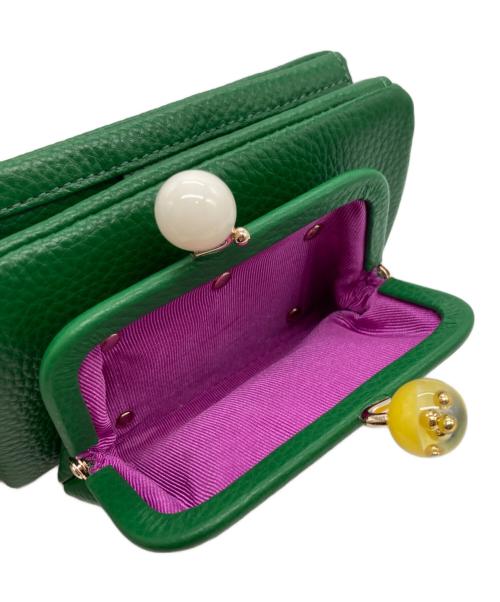 ear PAPILLONNER（イアパピヨネ）ear PAPILLONNER (イアパピヨネ) 牛革がま口二つ折り財布 グリーン 未使用品の古着・服飾アイテム