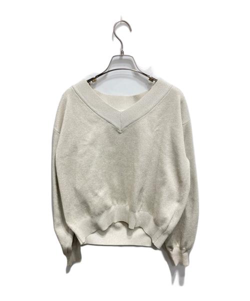 La boutique BonBon（ラブティックボンボン）La boutique BonBon (ラブティックボンボン) 【全骨格対応】Vネックラメニット ベージュ サイズ:FREEの古着・服飾アイテム