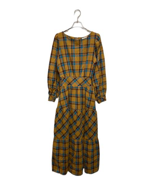 ECLIN（エクラン）ECLIN (エクラン) タータンチェックボリュームマキシワンピース ブラウン サイズ:FREEの古着・服飾アイテム