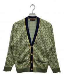 CABAN（キャバン）の古着「クロスタイルジャカード Vネックカーディガン」｜グリーン