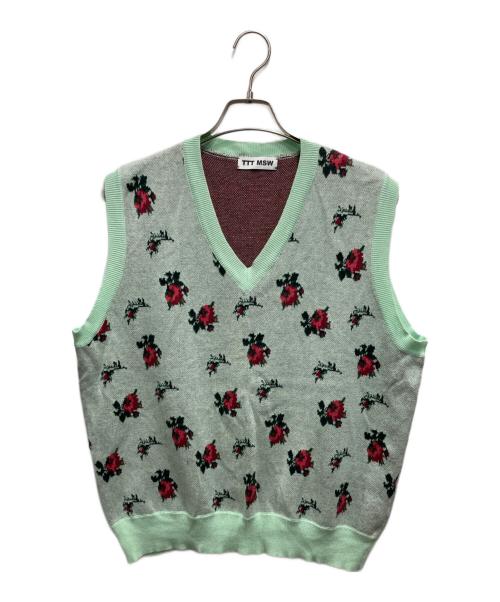 TTT MSW（ティー モダンストリートウェア）TTT MSW (ティー) フラワーニットベスト グリーン サイズ:FREEの古着・服飾アイテム