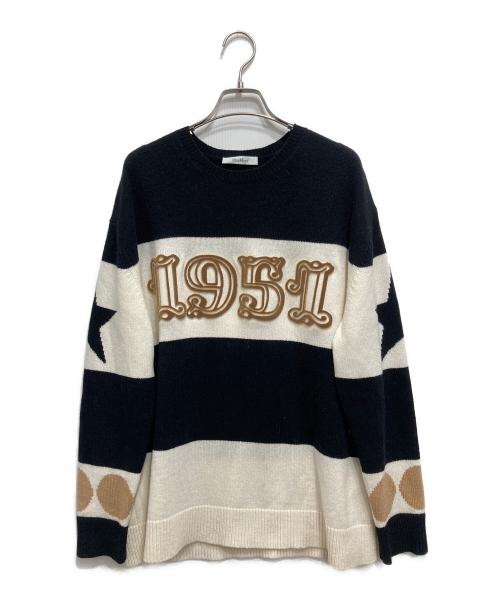 Max Mara（マックスマーラ）Max Mara (マックスマーラ) ディルチェ ウール カシミヤ ジャカード ニット ホワイト×ブラック サイズ:Mの古着・服飾アイテム