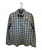 OAKLEYオークリー）の古着「刺繍ロゴチェックシャツ」｜ブルー