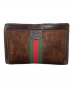 GUCCIグッチ）の古着「シェーリーラインスウェードクラッチバッグ」｜ブラウン