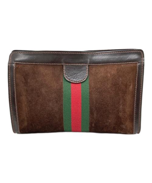 GUCCI（グッチ）GUCCI (グッチ) シェーリーラインスウェードクラッチバッグ ブラウンの古着・服飾アイテム