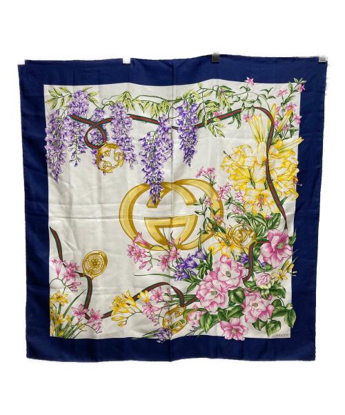 GUCCI（グッチ）GUCCI (グッチ) 総柄大判シルクスカーフ ネイビー×ホワイト サイズ:-の古着・服飾アイテム