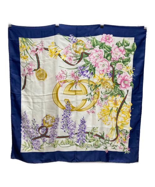 GUCCI（グッチ）GUCCI (グッチ) 総柄大判シルクスカーフ ネイビー×ホワイト サイズ:-の古着・服飾アイテム