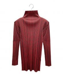 PLEATS PLEASE（プリーツプリーズ）の古着「チェックプリーツカットソー」｜レッド×ブラック