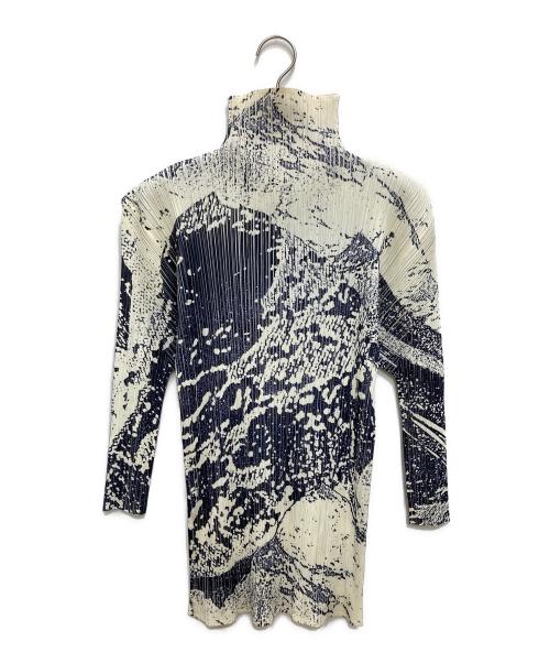 PLEATS PLEASE（プリーツプリーズ）PLEATS PLEASE (プリーツプリーズ) 葛飾北斎浮世絵プリーツカットソー グレー×ホワイト サイズ:Fの古着・服飾アイテム