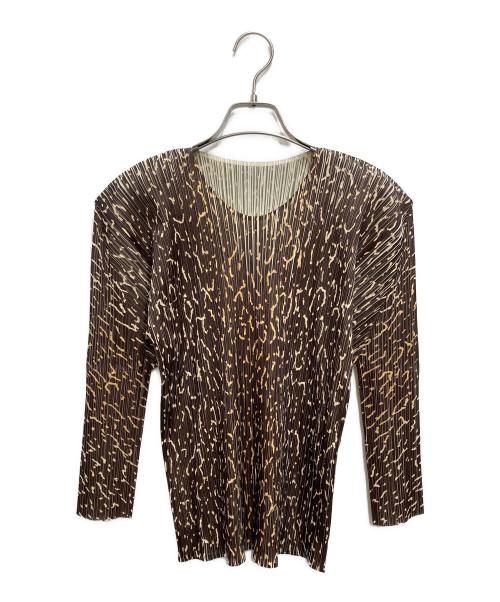 PLEATS PLEASE（プリーツプリーズ）PLEATS PLEASE (プリーツプリーズ) 柄プリーツカットソー ブラウン サイズ:Fの古着・服飾アイテム