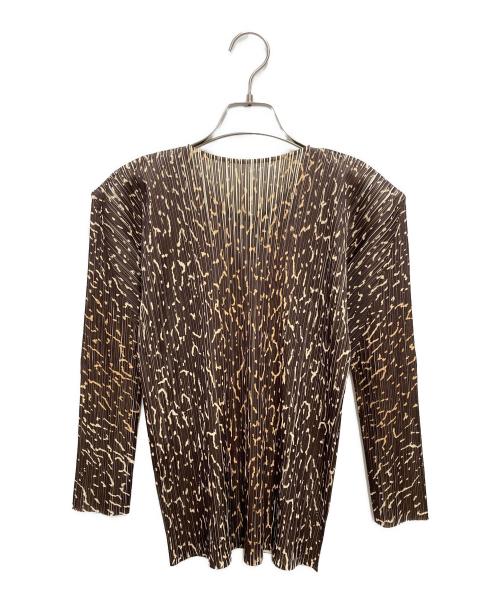 PLEATS PLEASE（プリーツプリーズ）PLEATS PLEASE (プリーツプリーズ) 柄プリーツカットソー ブラウン サイズ:Fの古着・服飾アイテム