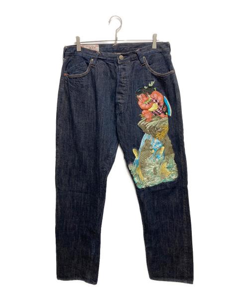 YAMANE（ヤマネ）YAMANE (ヤマネ) 金太郎刺繍デニムパンツ インディゴ サイズ:W35 L33の古着・服飾アイテム